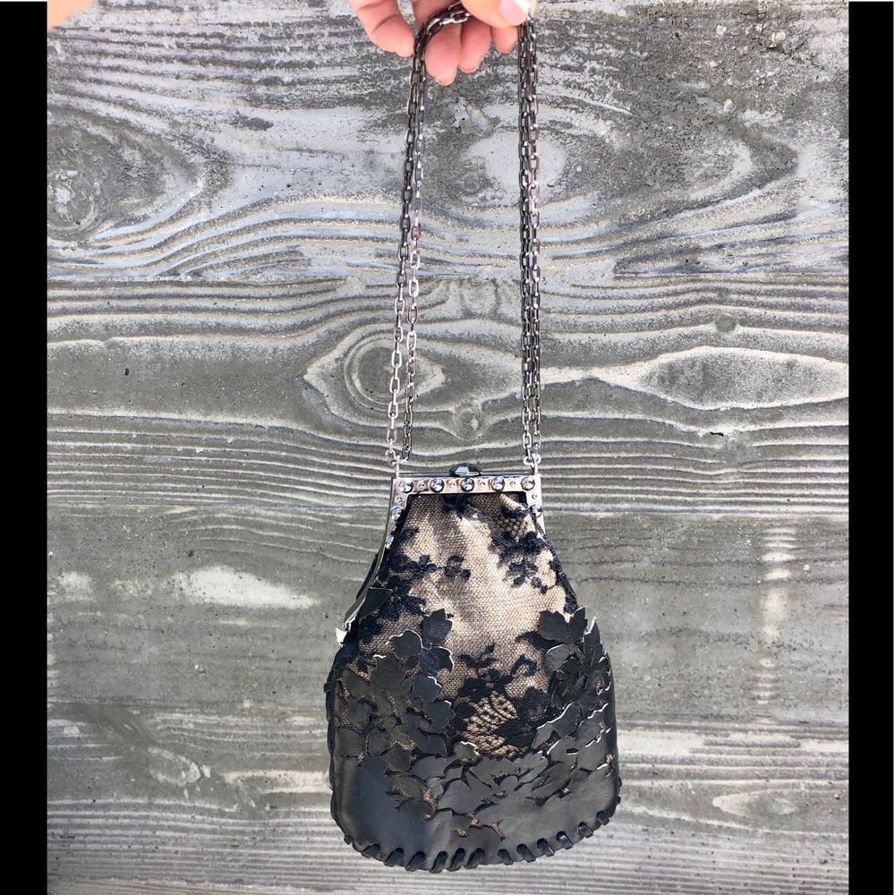 Rare VALENTINO Lace & Laser Cut Leather Mini Bag